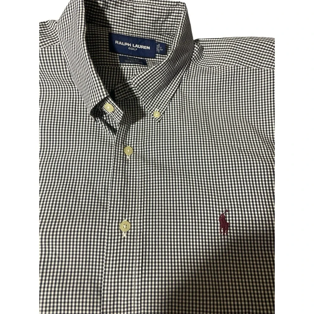Ralph Lauren Golf Men's Tilden Shirt Large Black Checkered Long Sleeve Pony Logo